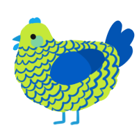 A lime and ultramarine chicken with a lace pattern