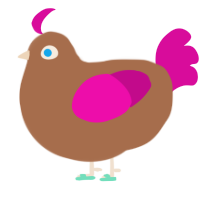 Pierre, a brown and fuchsia chicken
