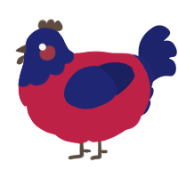 A crimson and navy chicken with a head pattern