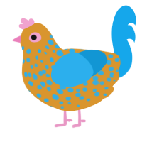 Gumball and Darwin, a orange and sky chicken with a speckle pattern