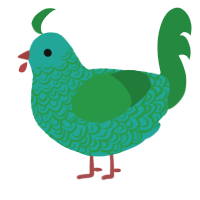 kelp, a turquoise and viridian chicken with a double-lace pattern