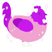 A pink and amethyst chicken with a head pattern