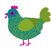 bug, a sea and chartreuse chicken with a double-lace pattern