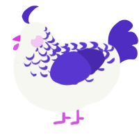 A white and indigo chicken with a half-lace pattern