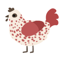 A cream and red chicken with a speckle pattern