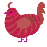 baked beans, a crimson and red chicken with a bar pattern