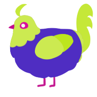 A indigo and lime chicken with a head pattern