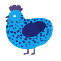 A sky and navy chicken with a speckle pattern