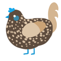 A bark and beige chicken with a speckle pattern