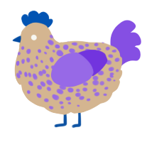A beige and blurple chicken with a speckle pattern