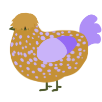 A gold and lilac chicken with a speckle pattern