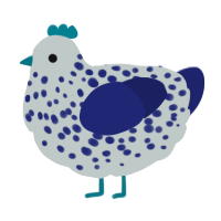 A silver and navy chicken with a speckle pattern