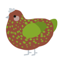 A russet and chartreuse chicken with a speckle pattern