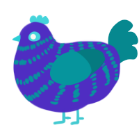 A indigo and teal chicken with a bar pattern