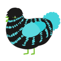 A sable and aqua chicken with a bar pattern