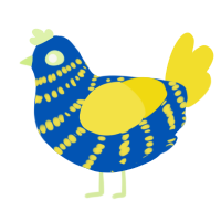 A ultramarine and yellow chicken with a bar pattern