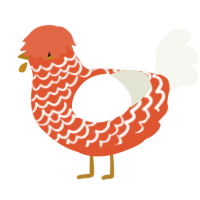 A vermilion and white chicken with a lace pattern