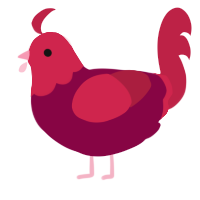 Ribbon, a maroon and crimson chicken with a head pattern