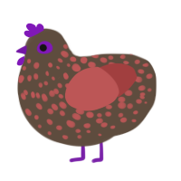 A bark and red chicken with a speckle pattern