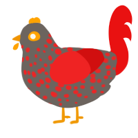 Serket, a grey and red chicken with a speckle pattern