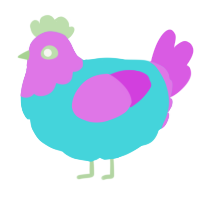 A aqua and orchid chicken with a head pattern
