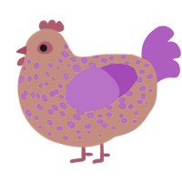 A vermilion and amethyst chicken with a speckle pattern