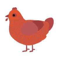 A vermilion and red chicken with a double-lace pattern