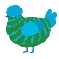 A viridian and cerulean chicken with a bar pattern
