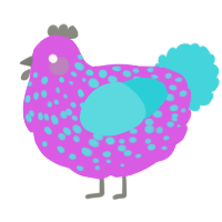 A orchid and aqua chicken with a speckle pattern