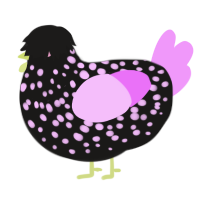 A sable and lavender chicken with a speckle pattern