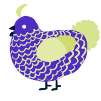 A indigo and lemon chicken with a lace pattern