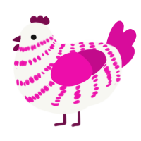 Raspberry Ripple, a white and fuchsia chicken with a bar pattern