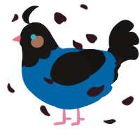A sapphire and sable chicken with a head pattern
