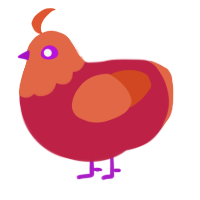 A crimson and vermilion chicken with a head pattern