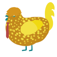 bob esponja, a ochre and yellow chicken with a speckle pattern