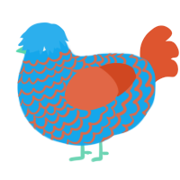 A sky and vermilion chicken with a lace pattern
