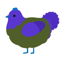 A olive and indigo chicken with a head pattern