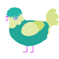 A turquoise and lemon chicken with a head pattern