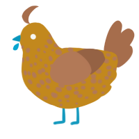 potato, a ochre and brown chicken with a speckle pattern