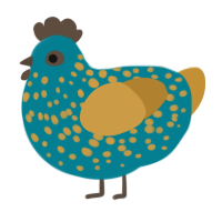A sea and gold chicken with a speckle pattern