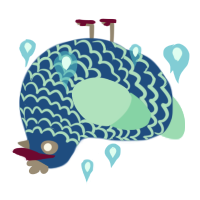 A ultramarine and mint chicken with a lace pattern