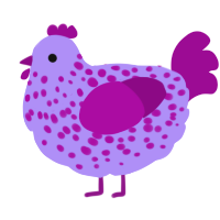 A lilac and plum chicken with a speckle pattern