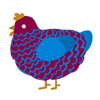 A maroon and sapphire chicken with a lace pattern