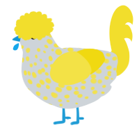 A mist and yellow chicken with a speckle pattern