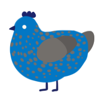 A sapphire and grey chicken with a speckle pattern