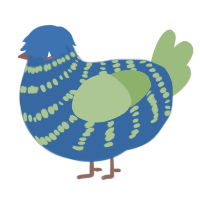 Monsieur Bleu, a ultramarine and grass chicken with a bar pattern