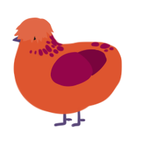 A vermilion and maroon chicken with a neck-speckle pattern