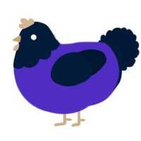 A indigo and tumblr chicken with a head pattern