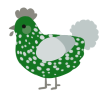 A leaf and silver chicken with a speckle pattern