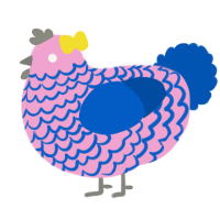 A pink and ultramarine chicken with a lace pattern